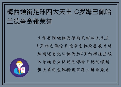 梅西领衔足球四大天王 C罗姆巴佩哈兰德争金靴荣誉